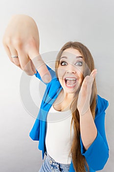 Funny woman being shocked