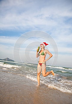 Funny Woman Dancing On The Beach