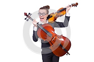 Funny woman playing violin