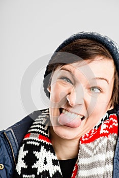 Funny woman portrait real people high definition grey background