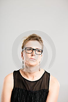 Funny woman portrait real people high definition grey background