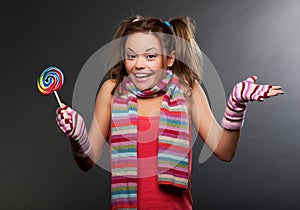 Funny woman in striped scarf