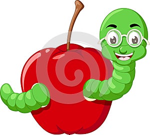 Funny Worm Ind Red Apple Cartoon