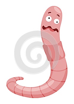 Funny worm. Pink crawler amazemented. Earth worm cartoon character, wildlife nature. Insect for kids illustration photo