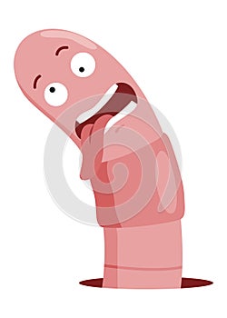 Funny worm. Pink crawler amazemented. Earth worm cartoon character, wildlife nature. Insect for kids illustration