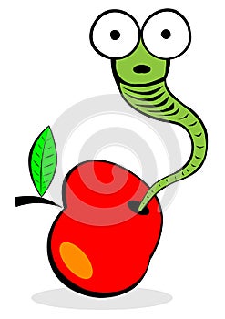 Funny worm staring from apple