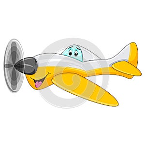 Aeroplane yellow funny cartoon vector illustration