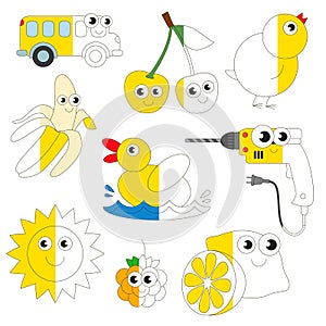 Funny Yellow Color Images, the big kid game to be colored by example half.