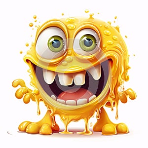 Funny yellow monster cartoon character isolated on transparent background