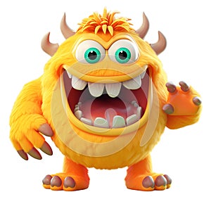 Funny yellow monster cartoon character with uniform homogenous isolated background