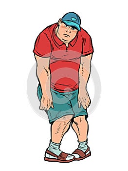 funny young fat man, sportswear awkward pose