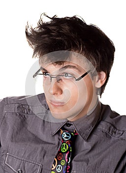 Funny young handsome man in a hippy tie