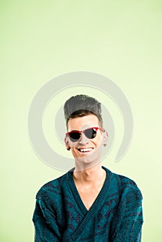 Funny man portrait real people high definition green background