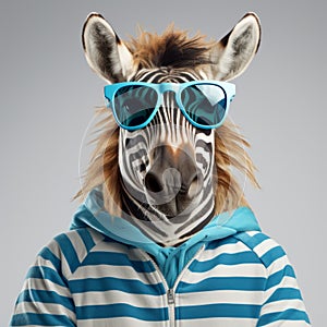 Funny Zebra In Glasses Wearing Striped Hoodie - Mike Campau Style