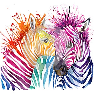 Funny zebra T-shirt graphics, rainbow zebra illustration photo