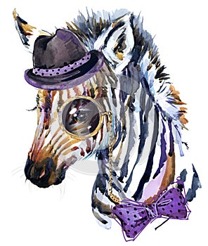 Funny zebra. watercolor illustration. african nature. tropical animal. wildlife.