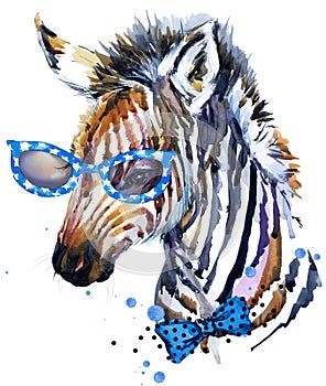 Funny zebra. watercolor illustration. African nature. tropical animal. wildlife.