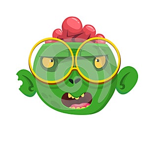Funny Zombie Head Cartoon Character. Halloween vector illustration.