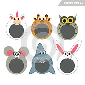 Funy cartoon happy animal face masks for mobile app