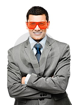 Funy crazy man face businessman