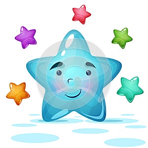Funy, cute blue star illustration.