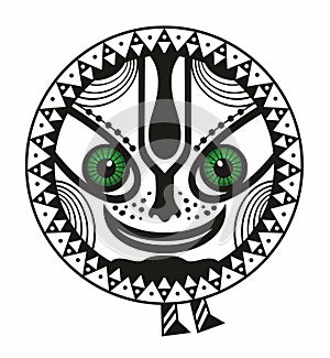 Round tattoo ornament maori style. Funy face. Vector illustration photo