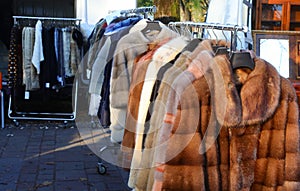 fur Coaat and winter clothing for sale at market photo