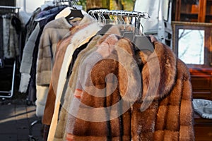 Fur Coat and winter clothing for sale at market