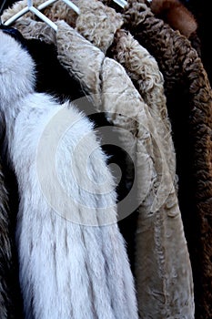 Fur coats for sale at the flea market in lisbon