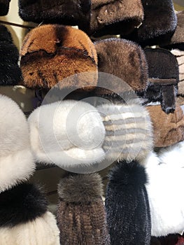 Fur hats in the store