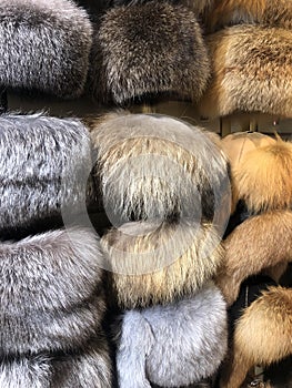 Fur hats in the store