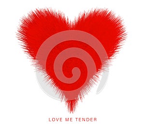 Fur heart illustration creative fluffy love symbol. Soft 3d red hart shape