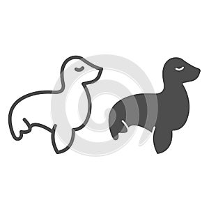 Fur seal, sea lion line and solid icon, oil industry concept, aquatic animal vector sign on white background, outline