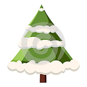 Fur tree in snow icon, cartoon style