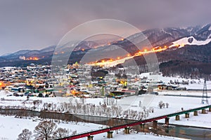 Furano, Hokkaido, Japan town skyline in winter