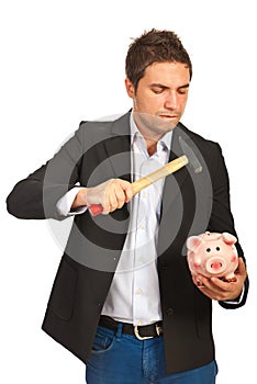 Furios man broke a piggy bank