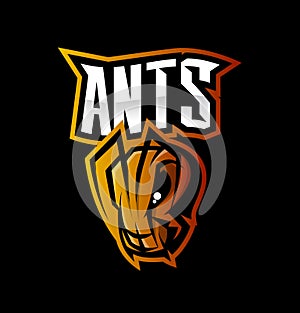 Furious ant sport vector logo concept isolated on black background.
