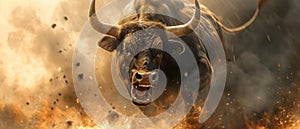 A Furious Bull Enthusiastically Participates In Stock Market And Cryptocurrency Trading