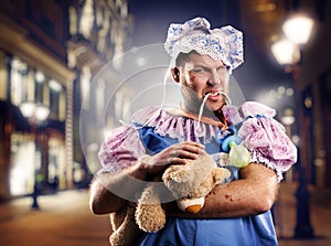 Furious chav man on street at night