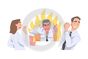 Furious Chief Screaming and Yelling in Anger at Scared Employee Vector Illustration photo