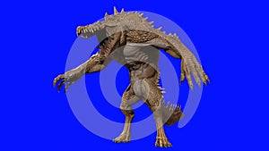 A furious crocodile humanoid he has a bloody drooling mouth. 3d rendering