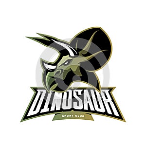 Furious dinosaur sport club vector logo concept isolated on white background.