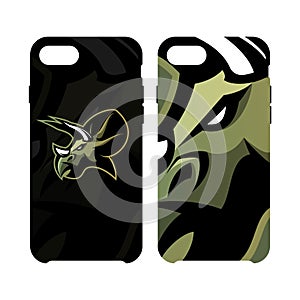 Furious dinosaur sport club vector logo concept smart phone case isolated on white background.
