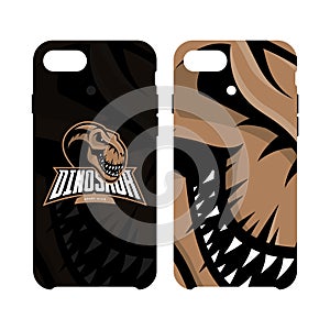 Furious dinosaur sport club vector logo concept smart phone case isolated on white background.