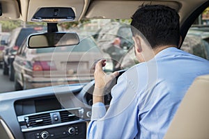 Furious driver at the traffic jam