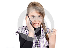 Furious Girl Expressing Anger Because of Unpleasant Phone Call photo