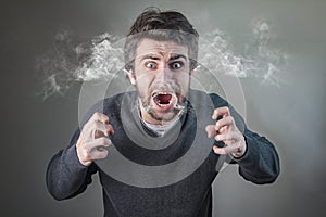 Furious man steaming with rage