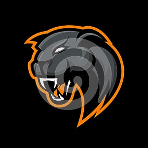 Furious panther sport vector logo concept on black background. Modern professional mascot team badge design. photo