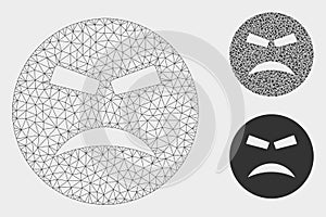 Furious Smiley Vector Mesh 2D Model and Triangle Mosaic Icon