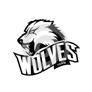 Furious wolf sport mono vector logo concept isolated on white background.